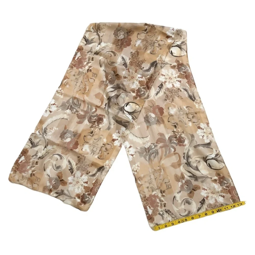 Vintage Oblong Brown, Tan & Cream Floral Scarf
